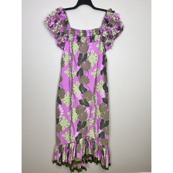 T&L MUUMUU FACTORY Purple Tropical Ruffle MuuMuu Dress Size L 11/12 - Picture 1 of 16